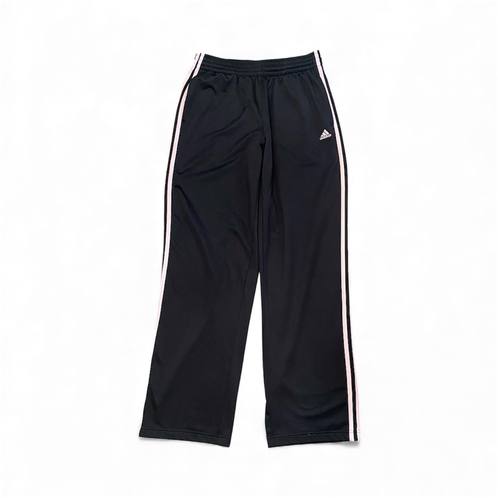 Adidas Black Pink Three Stripe Pull On Workout Warm Up Pants Sz L